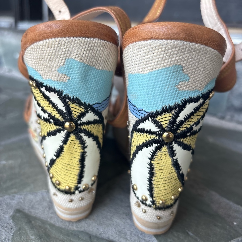Coach Caroline Leather Wedge Sandal Size 8B 
Beach Summer Vacation Rare Beaded - Picture 7 of 15